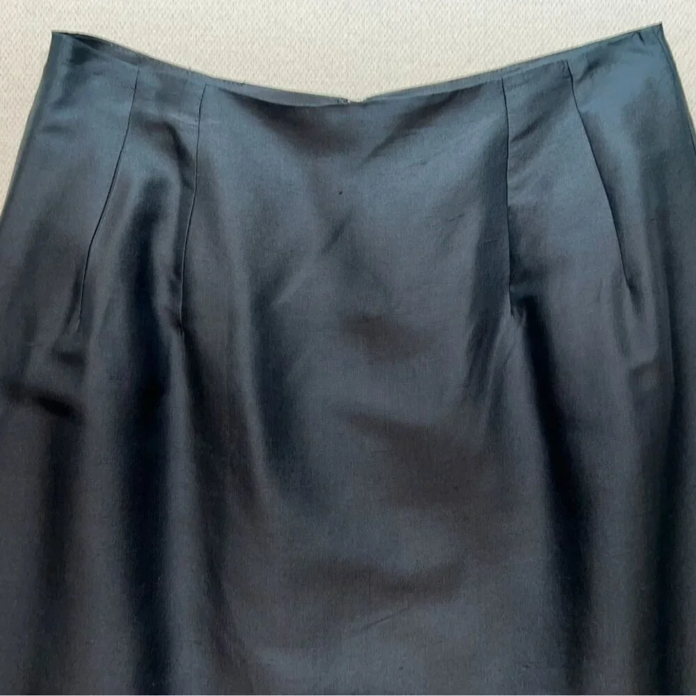An Ren New York Womens Midi Silk Straight Pencil Skirt Small Black Back Slit - Picture 3 of 10